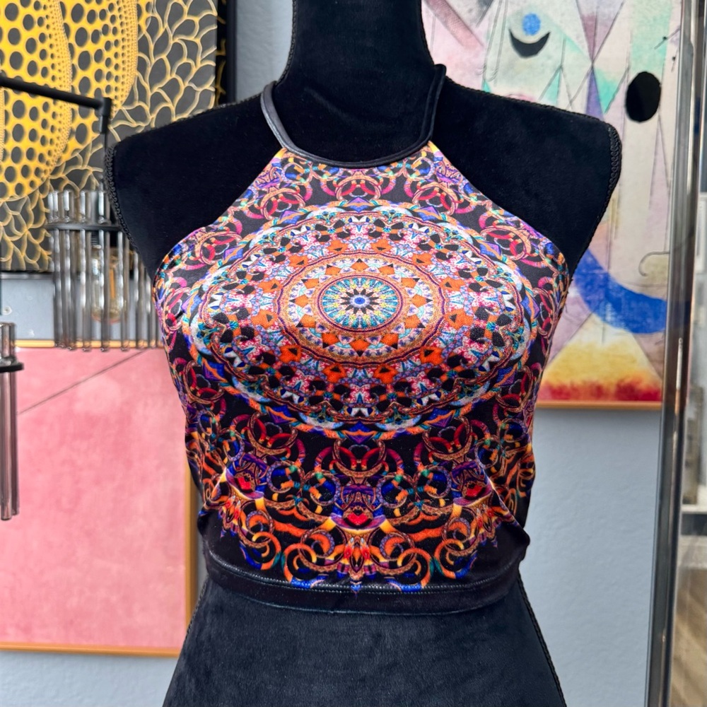 NEW Liberated Hearts Boho Mosaic Halter Crop Top - Multicolor, XS